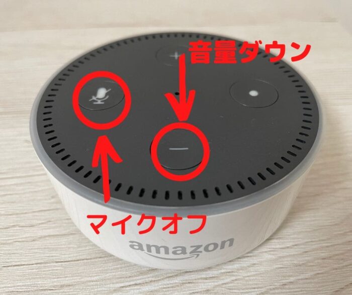 Echo Dot（第２世代）のマイクオフボタンと音量ダウンボタン